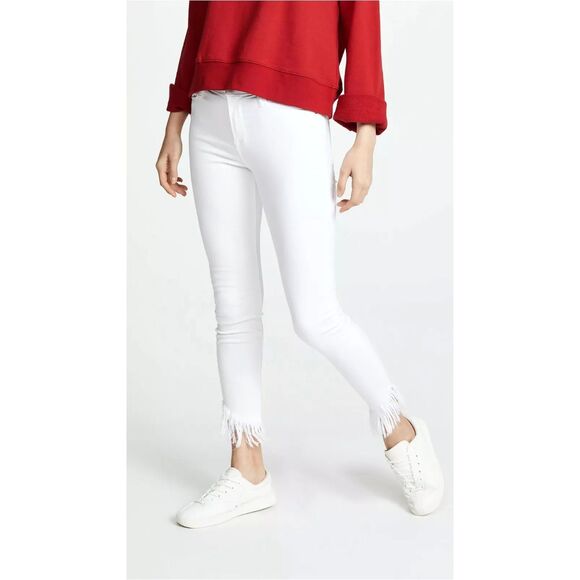 EC Frame Denim Le High Skinny White Raw Shredded Hem Jeans 26 - Picture 1 of 10